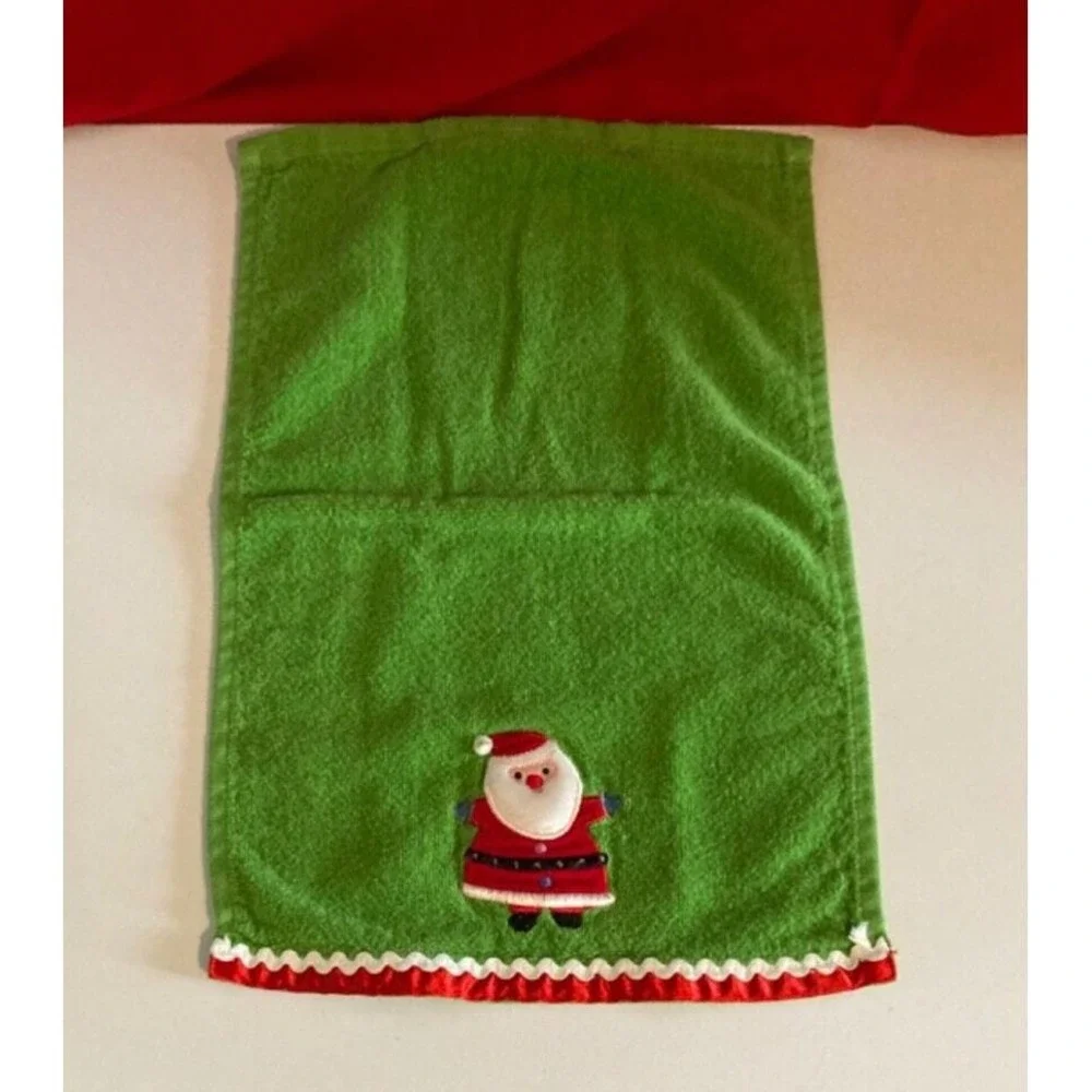 6 Christmas Finger Towel Set Embroidered Applique Holiday Winter Home Vintage